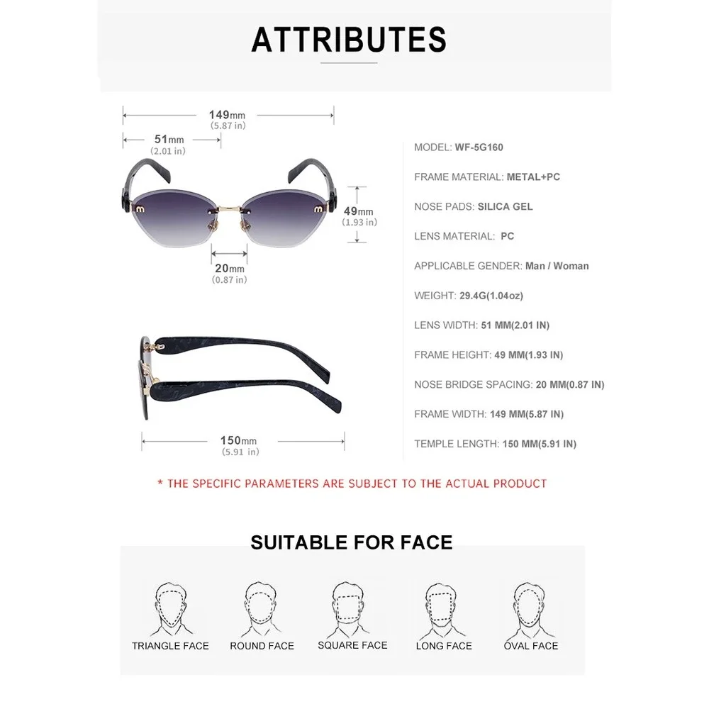 Rimless Cat Eye Sunglasses Gold Tortoise Gradient Lens Womens Modern Women 2026‎